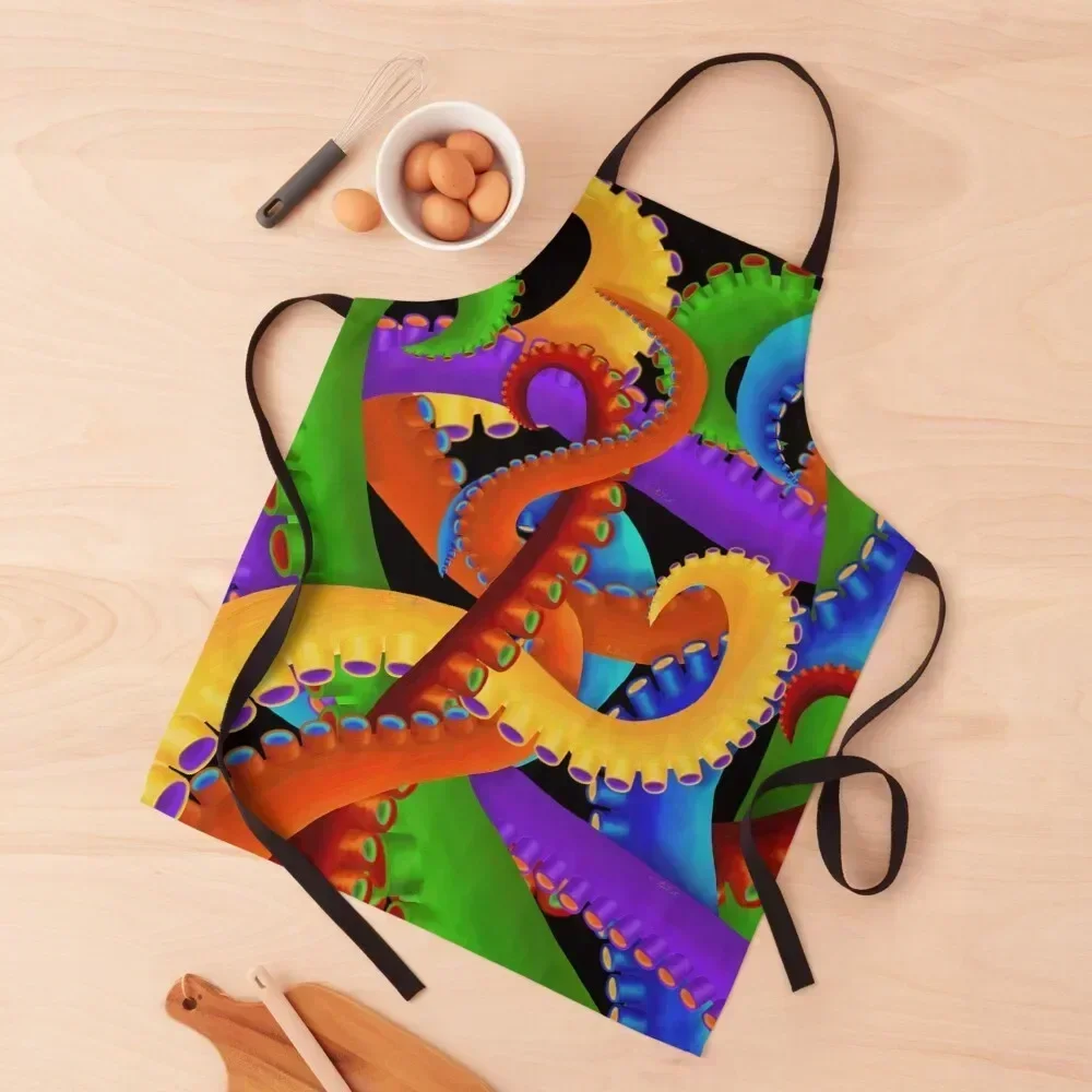 

Rainbow Tentacles by Heather Nafe Art Apron Costume Waiter Cute Kitchen Accessories Nursing Household Items Kitchen Apron
