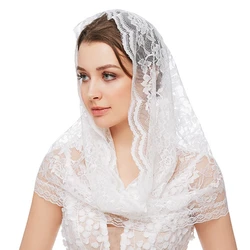 X7YC Lace Mantilla velo cattolico delicato motivo floreale sciarpa comodi rivestimenti per testa per le donne Latin Mass Veils