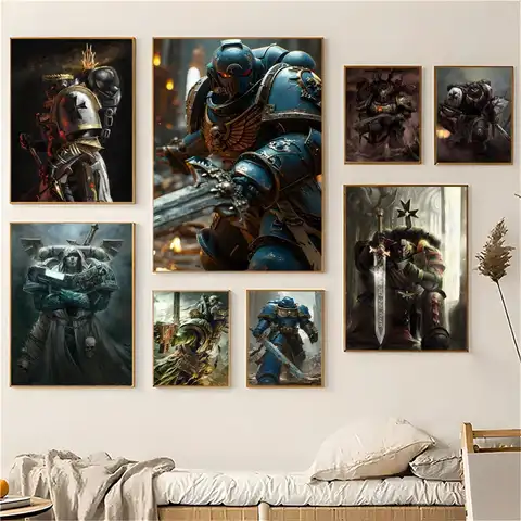 Gioco W-WarhammerS 40K Adesivo moderno per poster da parete per soggiorno, camera da letto, bar, decorazioni per la casa, pittura murale