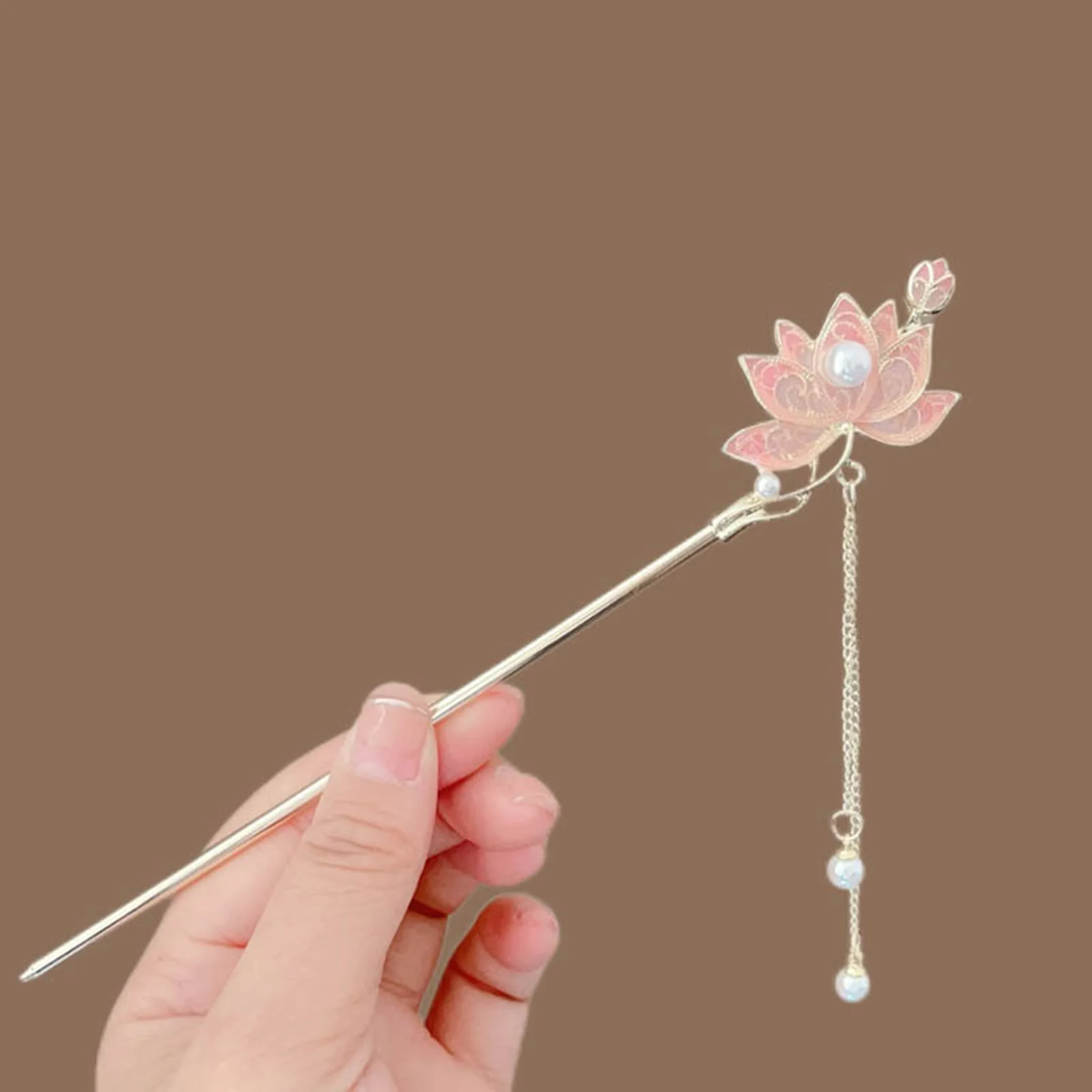 Novo estilo chinês liga varas de cabelo garfos flor de lótus decoração pérolas corrente pingente grampos de cabelo feminino meninas fabricante de coque de cabelo jóias