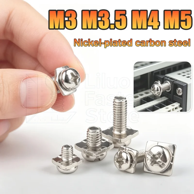 20/50Pc M3 M3.5 M4 M5 Nickel Plated Square Washer Two Combination Screw Phillips Terminal Block Screw Leakage Switch Accessories