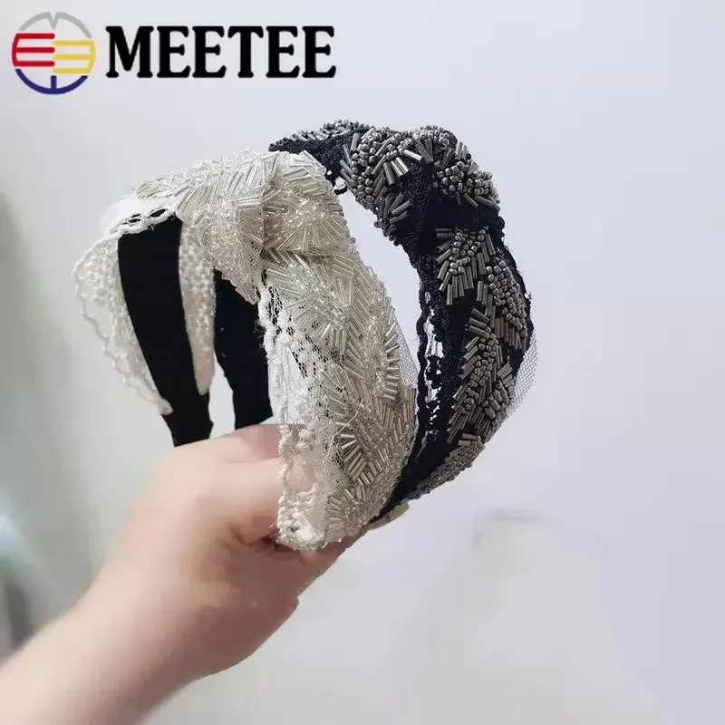 Meetee 6cm Pearl Beaded Lace Trims Leaf Mesh Fabric Ribbon Tape Band Weding Dress Collar Headdress Applique DIY Crafts