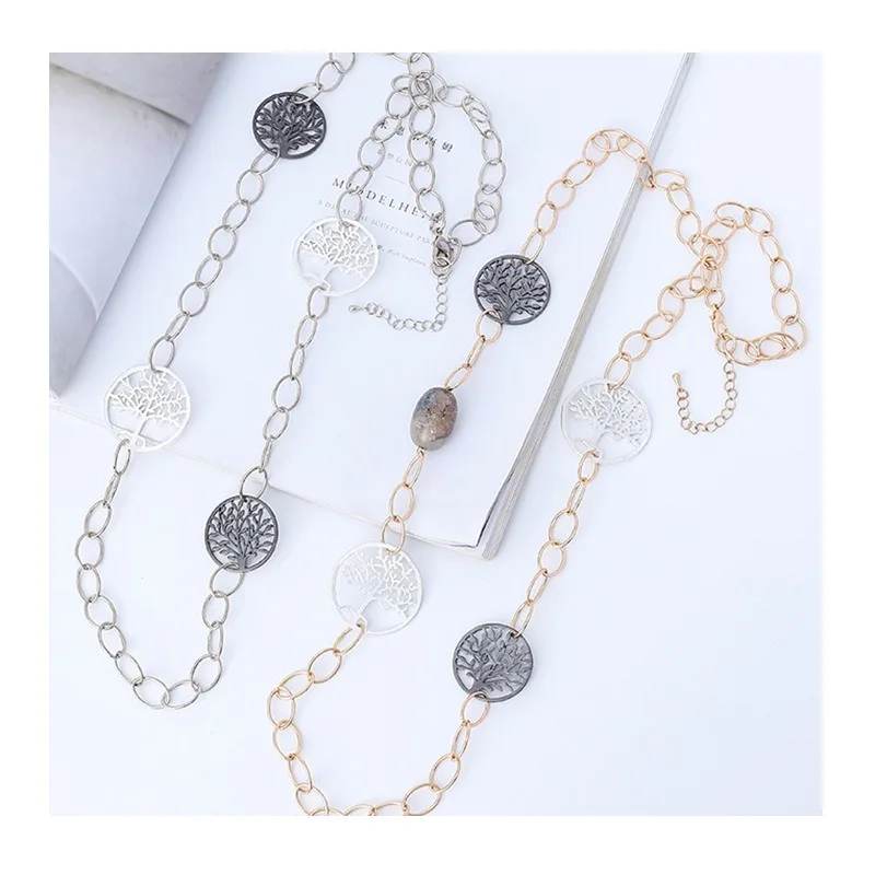 

New Women's Sweater Chain Fashion Exaggerated Versatile Tree of Life Metal Brushed Long Necklace