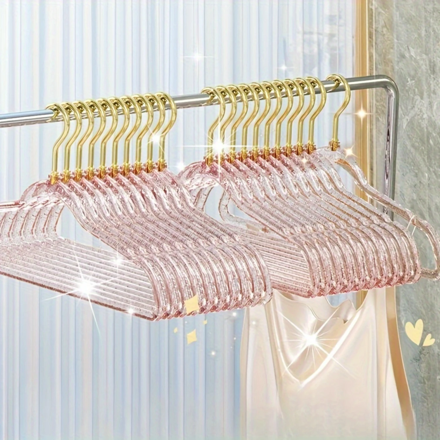 

Transparent Glitter Hangers, Non-marking Non-slip Clothes Hangers, Household Bedroom Clothes Hanging Rack, Thickened Traceless C