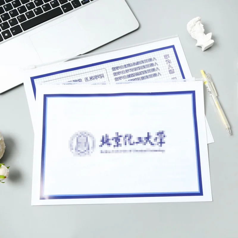 Custom. A4 Thickened File Bag Transparent Plastic Large Capacity Snap Button Paper Storage Bag Student File File Informatio