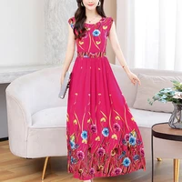 Nueva moda 2025 verano estampado mujeres manga corta algodón talla grande ropa de mujer vestido señoras Vestidos de talla grande