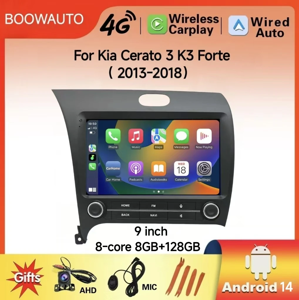 Auto Carplay For Kia Cerato 3 K3 Forte 2013 2014 2015 2016 2017 2018 Android 14 Carplay Radio Stereo Gps 5g Wifi Car Multimedia