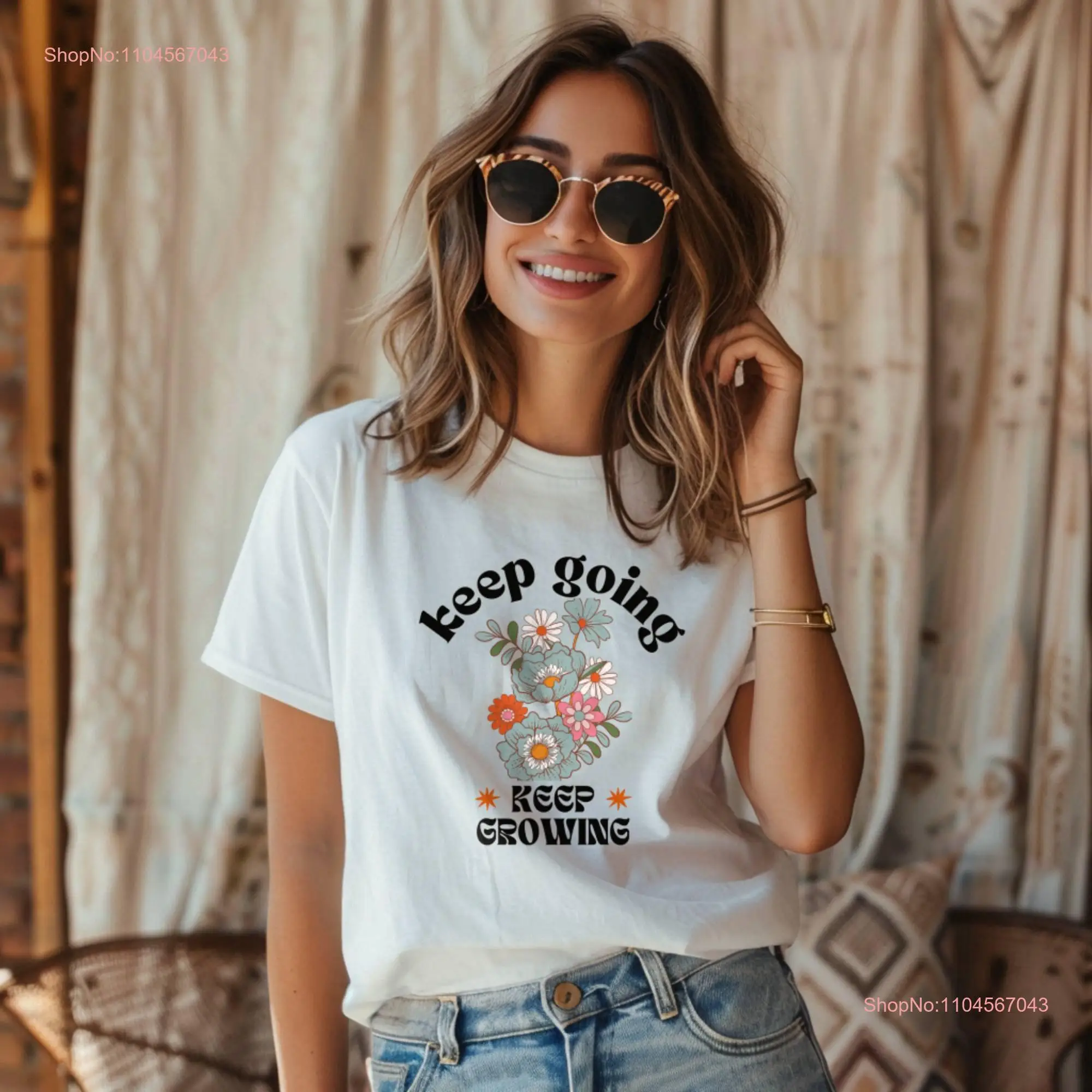 

Футболка Keep Going Growing Motivational Floral SweaT Вдохновляющая футболка с длинными или короткими рукавами
