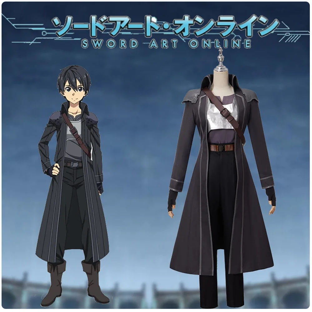 

Game Sword Art Online SAO Kirito Kirigaya Kazuto Robe Cosplay Costume Long Overcoat Trench Coat Eugeo cosplay Adult Full Set Men