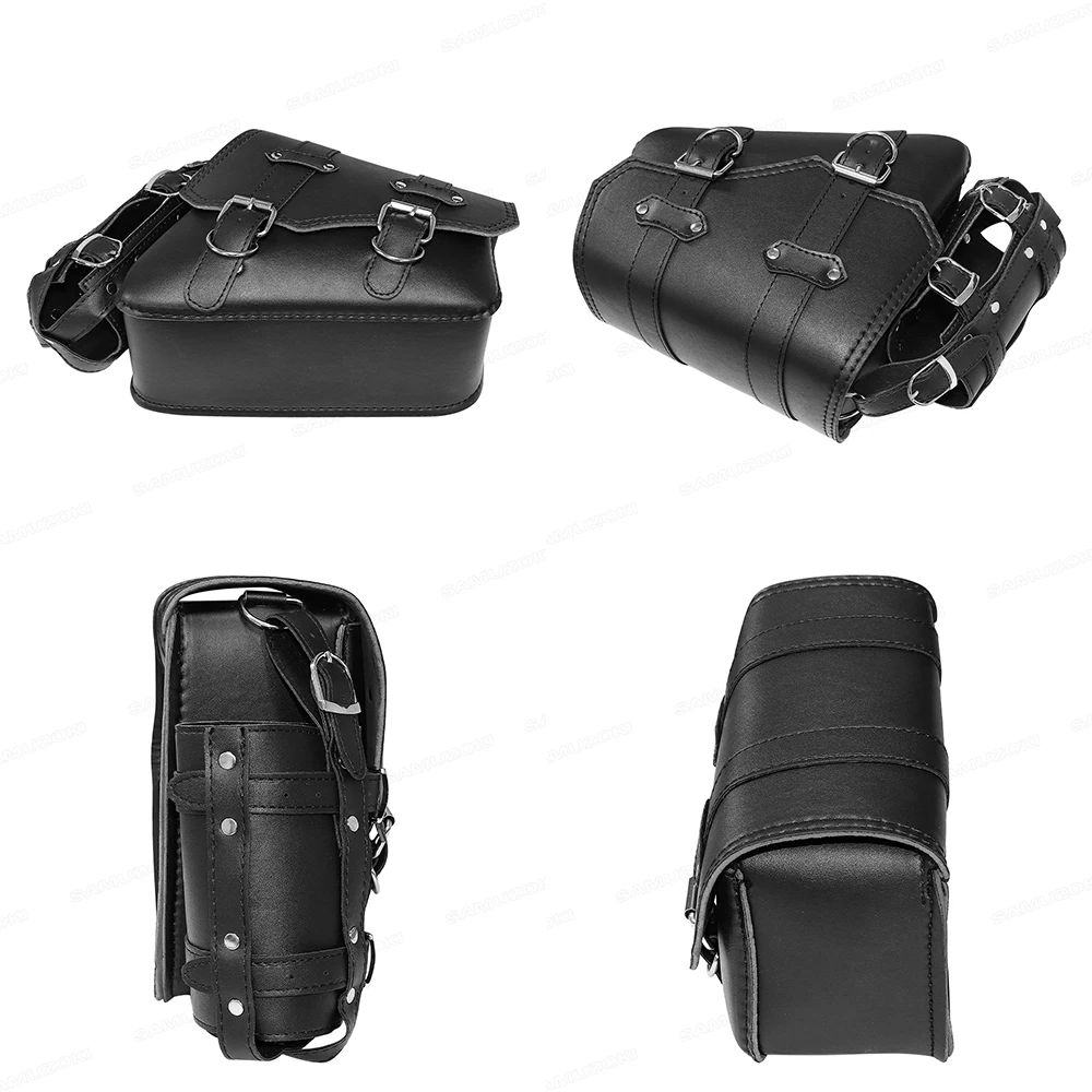 For Harley Davidson Sportster XL883 XL1200 Black PU leather saddle luggage bag with kettle bag, motorcycle retro saddle bag
