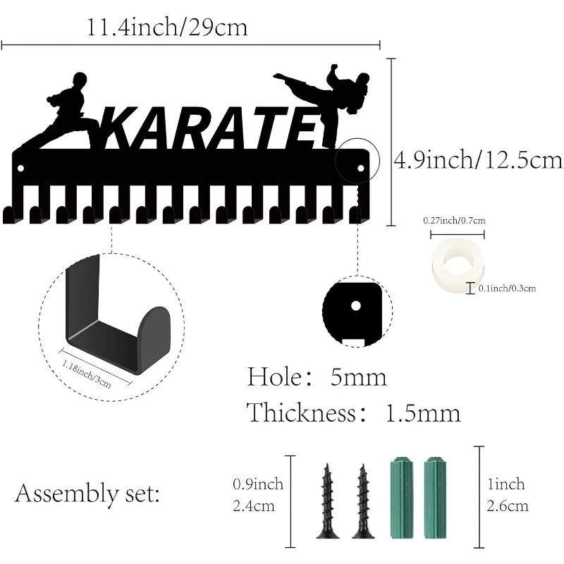 1pc Karate Medal Hanger Display Medal Holder Rack Sports Metal Hanging Awards Iron Small Mount Decor with 20 Hooks for Wall Home