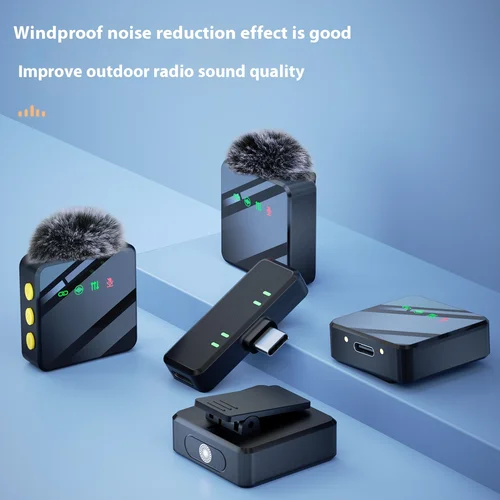 Imagen 2 del producto Micrófono Lavalier con cancelación de ruido rosa 1 en 4 con tapa a prueba de viento función de silencio inalámbrico para teléfono móvil Audio y vídeo portátil
