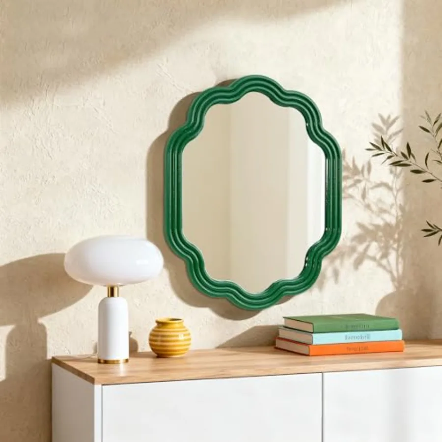 

Wavy Oval Mirror 16x20 Scalloped Wall Mounted Unique Wooden Frame Modern Mirror for Bedroom Living Room Entryway Hallway