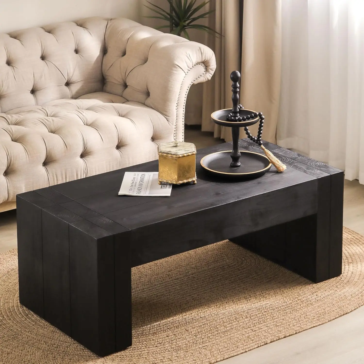 Wood Coffee Table Farmhouse Wooden Coffee Tables For Living Room, Rectangle Tea Table, Rustic Coffee Table
