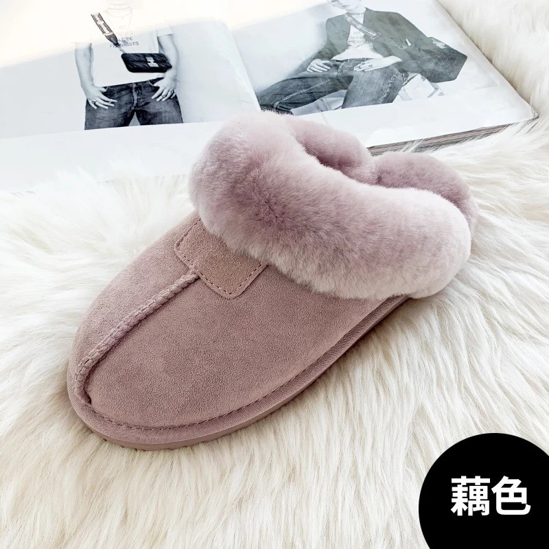 Winter Round Head Wool Slingback Slippers Warm Fur Slip On Mules Fashion Solid Shoes for Women Zapatos Mujer