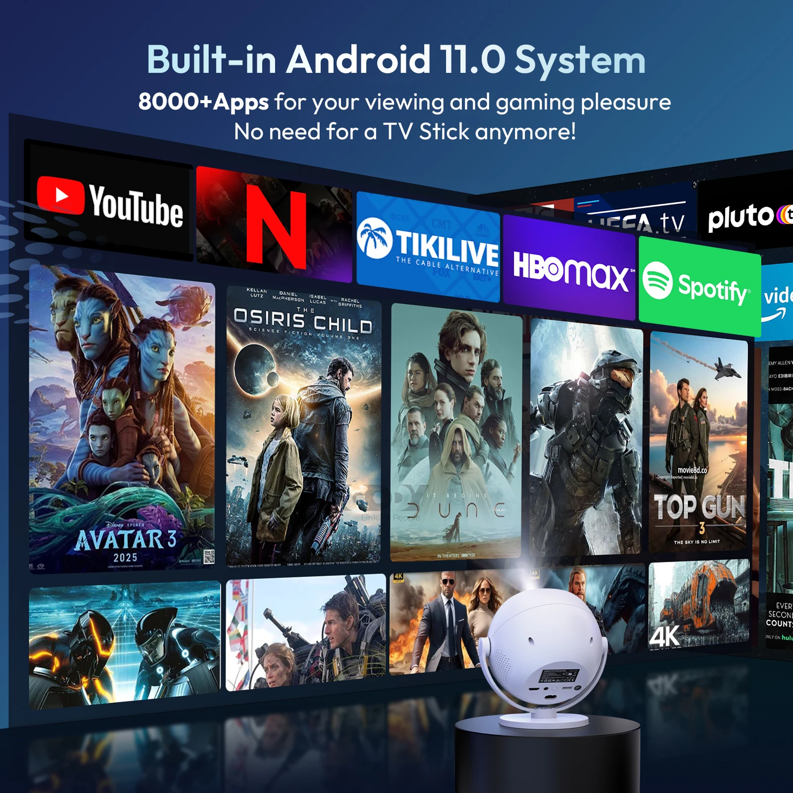 ​ Przenośny projektor Android XGODY 350 ANSI 4K z WiFi6 Bluetooth 50% Zoom Elektryczny fokus do kina domowego