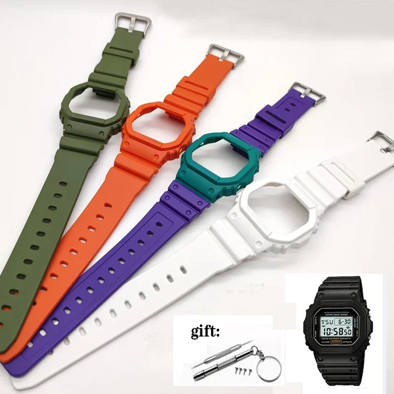 Silicone Case Strap For DW5600 DW5000 Resin Waterproof Rubber Band bezel for GWX5600 Watch Accessories