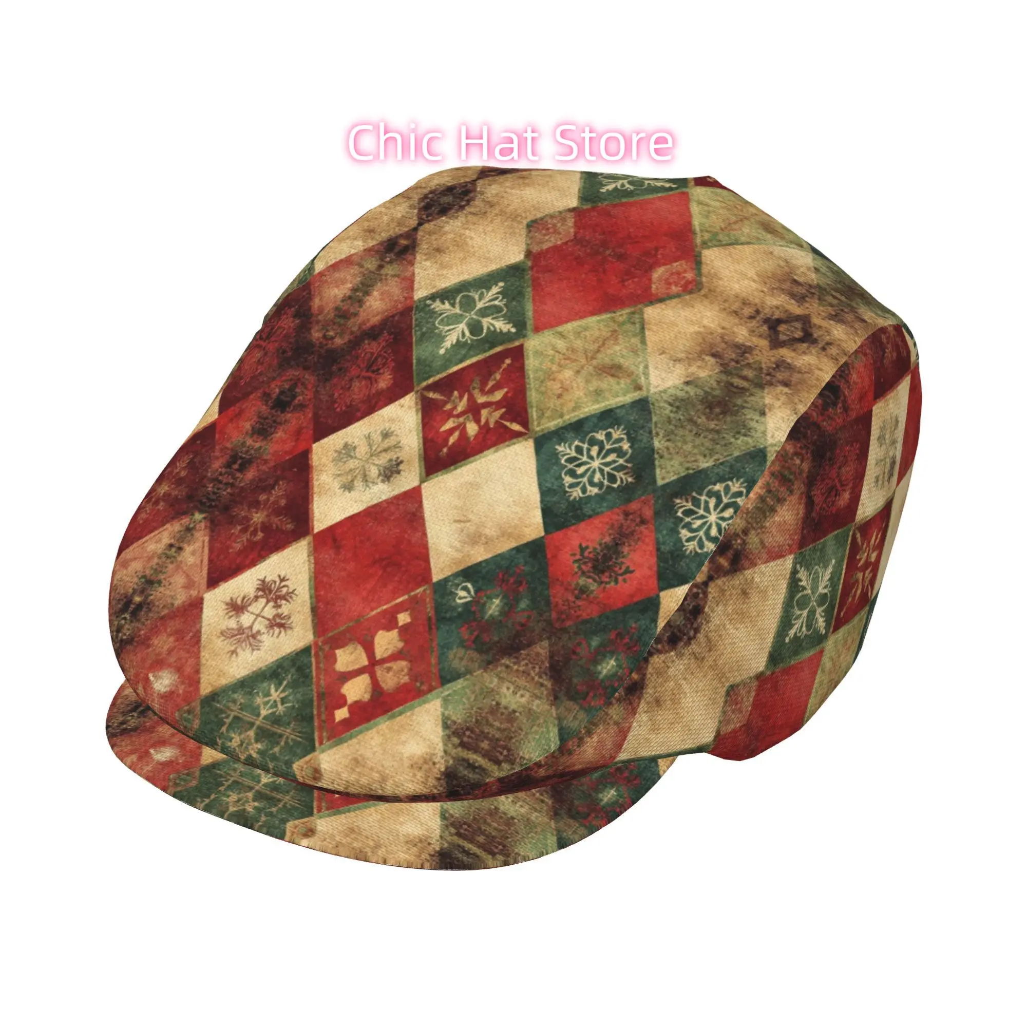1pc Shaped Snowflake Art All-over Print Flat-top Hats for Men and Women, Newsboy Caps, Berets, Irish Hats, Driver Caps,  Hats, P