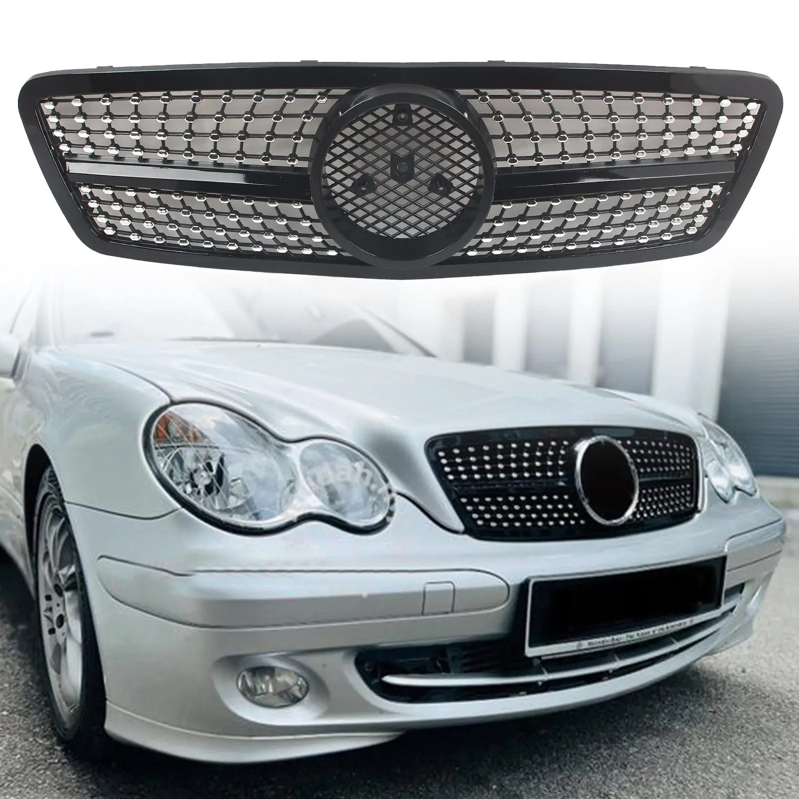 

Car Front Bumper Racing Grill Billet Gril For Mercedes Benz C-Class W203 2001-2007 Sedan 4D Wagon Tuning Accessories