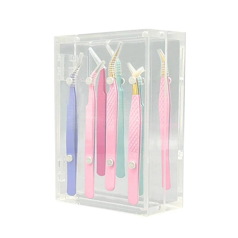 1Pc Transparent Eyelash Tweezers Storage Box AcrylicTweezers Display Holder Organizer Case Eyelash Supplies