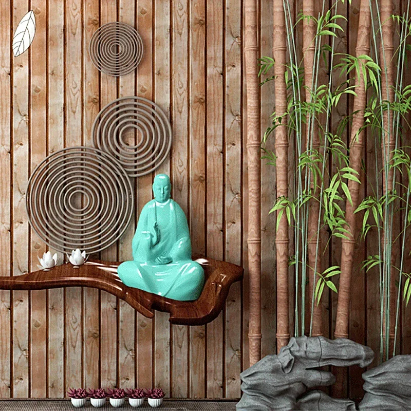 3D 3D Wood Texture Chinese Imitation Wood-Grain Wallpaper Log Color Vintage Wood Ceiling Attic Ceiling Wallpaper