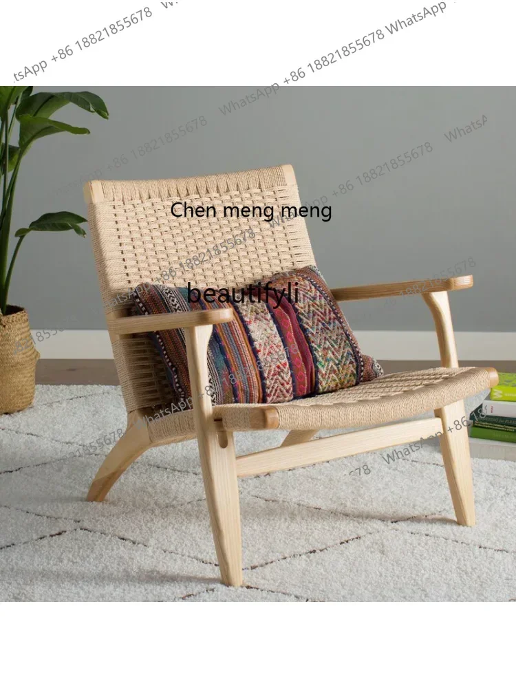 

ss7486 Nordic Homestay Balcony Leisure Lazy Solid Wood Sofa Chair Single Household Rattan Backrest Armchair vanity chair