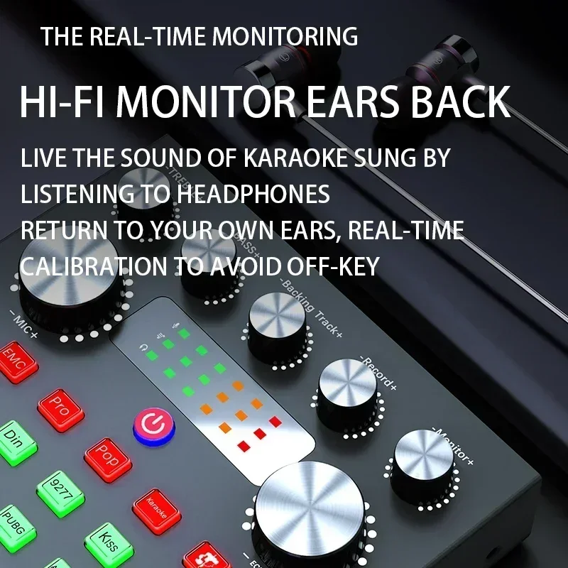 V8s لايف كارت الصوت خلاط الصوت بودكاست كاريوكي المنزل استوديو سجل المهنية Soundcard هيئة التصنيع العسكري خلاط مغير الصوت