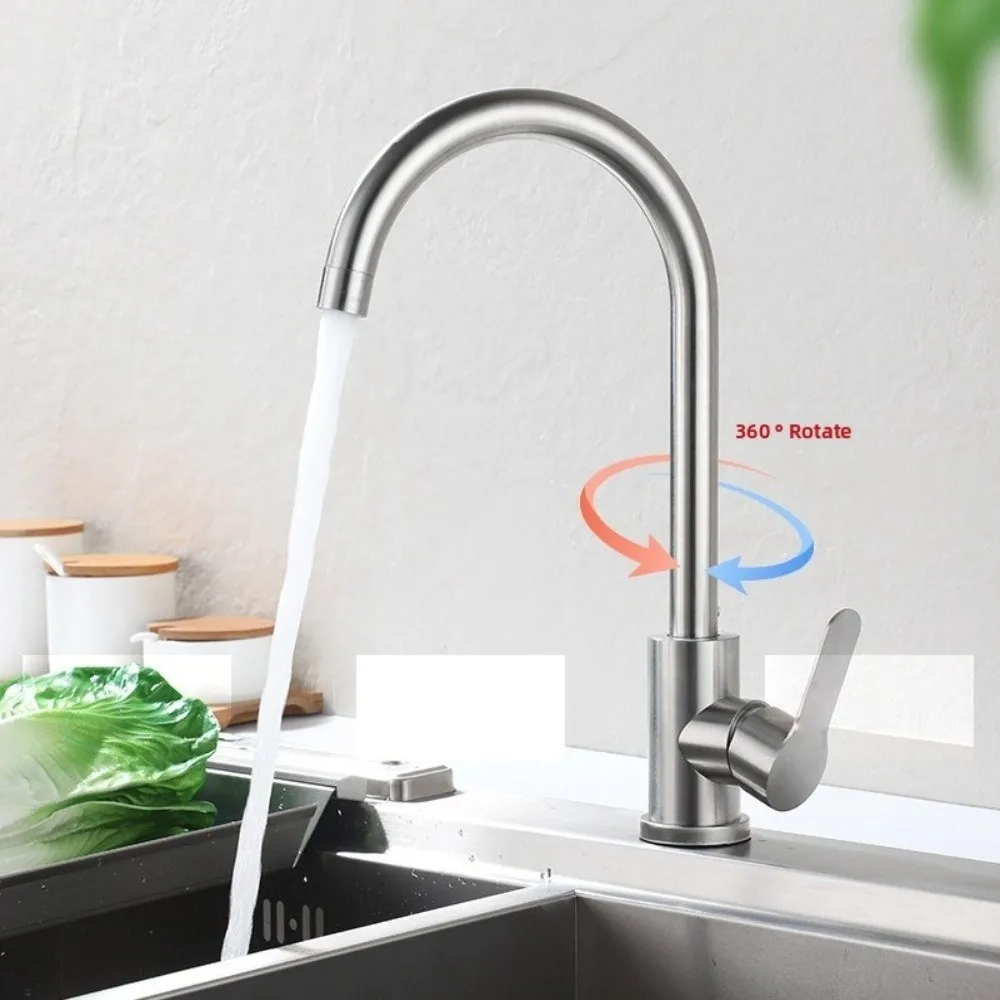 Rotatable Kitchen Faucet Adjustable Mode Deck Mounted Kitchen Water Tap Stainless Steel Universal Single Cold Water Faucet