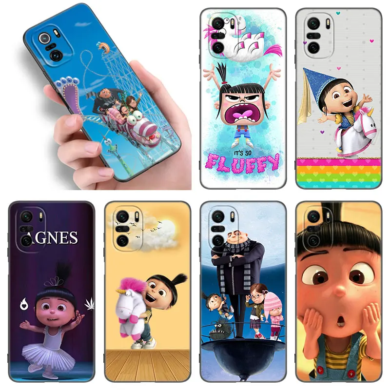 Cute Unicorn Agnes Black Silicone Phone Case For Xiaomi POCO X3 X4 NFC F4 GT F5 F6 M3 M4 M6 X5 X6 Pro 5G M5 C55 C65