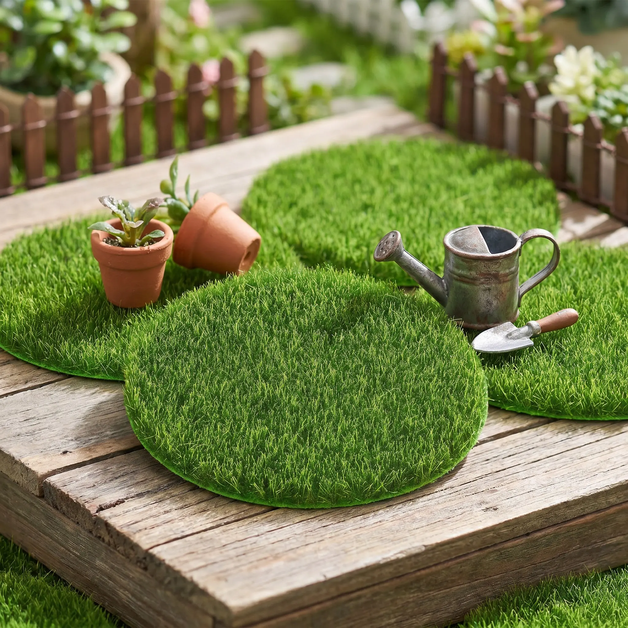8Pcs Round Mini Artificial Grass Mat Lifelike Simulation Moss Pad for Fairy Garden Miniature Lawn Craft Garden