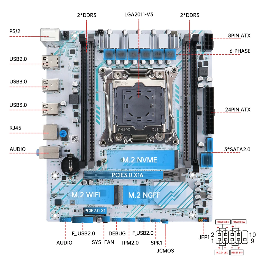 SOYO X99 Gaming Moederbord Kit met E5 2680 V3 CPU & DDR4 16G (2*8G) 2133MHz Geheugen NVME PCIE3.0 TPM2.0 Pin voor Desktop Computer