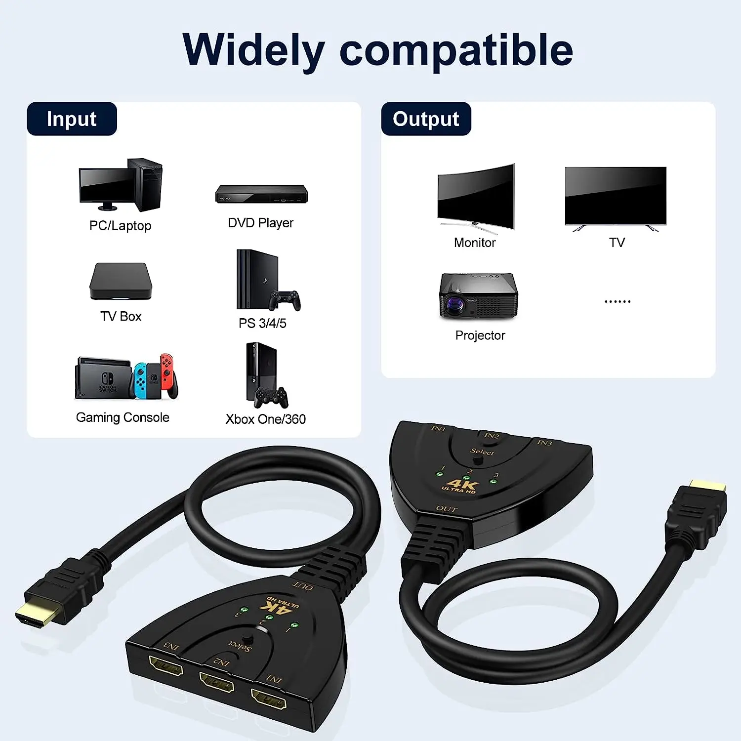 HDTV Switch 3 in 1 4k Splitter Mini 3 Port Video Switcher Hub 4K*2K Indicator For DVD 4k HDTV Xbox PS3 PS4 Adapter with Pigtail