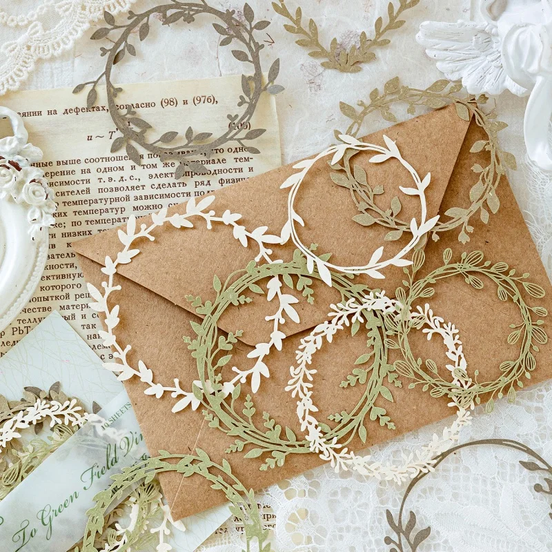 10pcs Hollowed Out Flower Border Series Stickers Handmade DIY Decorative Stickers Student Supplies Greeting Cards Decorations