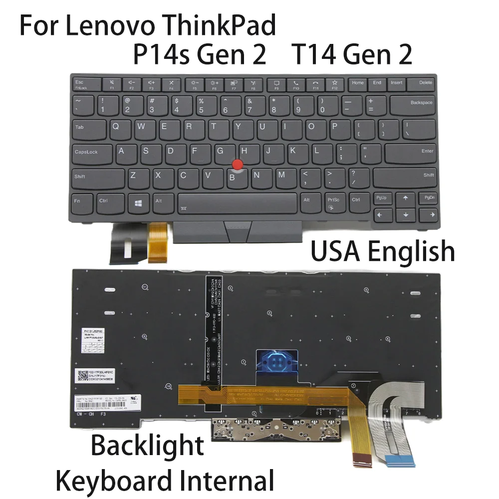 

Новая клавиатура для ноутбука Lenovo ThinkPad P14s Gen 2 T14 Gen 2, внутренняя английская подсветка США, FRU: 5N21B08340 5N21B08377