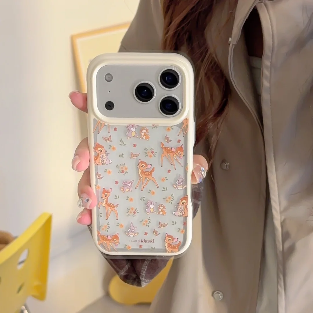 

Lovely Cartoon Bambi Bunnies Pictorial Phone Case for iPhone 17 16 15 14 Plus 13 12 Transparent Hard Case Covers
