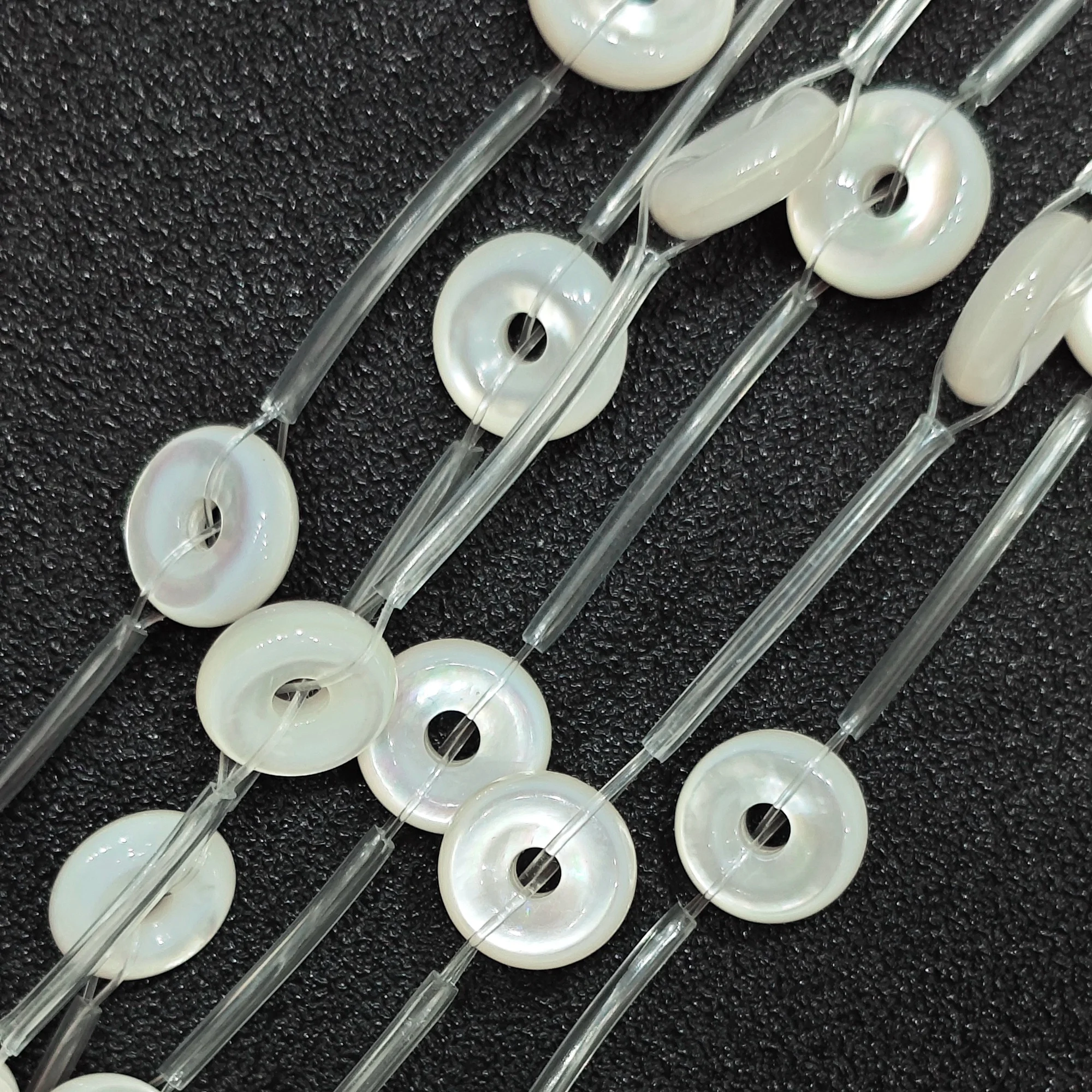 Double Sided Assembled White MOP Shell Beads 12mm Round Flat Disc Spacer Loose Strand for DIY Bracelet Necklace Design