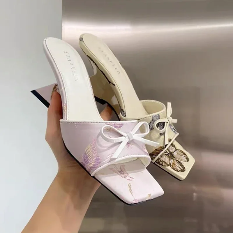 

Bow Women's Slippers Designer High Heels Shoes Sexy Heeled Sandals 2025 New Brand Summer Pumps Party Flip Flops Zapatos De Mujer