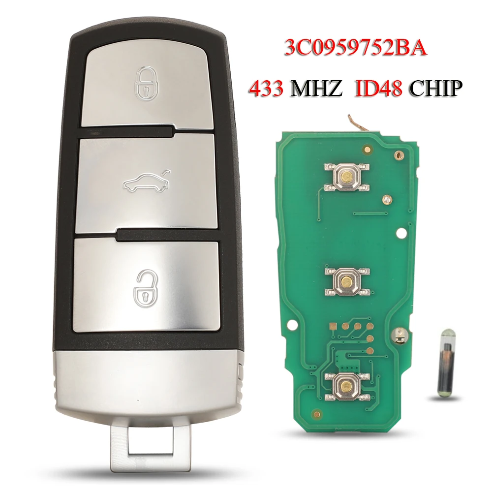 Jingyuqin 3 c0959752ba zdalny kluczyk do samochodu VW VolksWagen Passat B6 3C B7 Magotan CC pół Smart 3 przyciski 433MHZ ID48 Chip