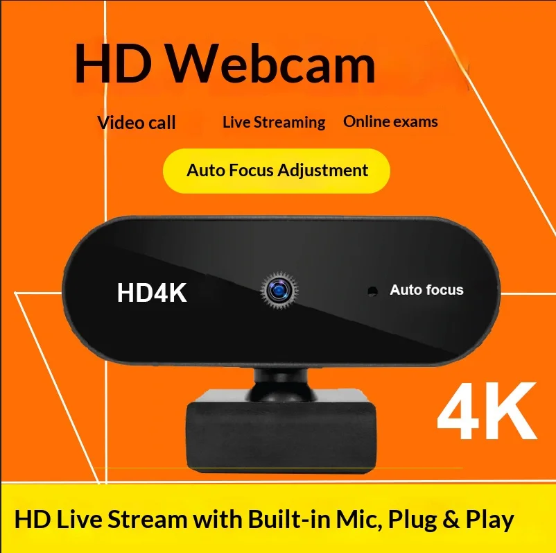 Webcam USB 2K/1080P HD para Computador, Câmera Web para PC e Laptop com Foco Automático e Microfone, Plug & Play para Chamadas de Vídeo e Transmissão ao Vivo