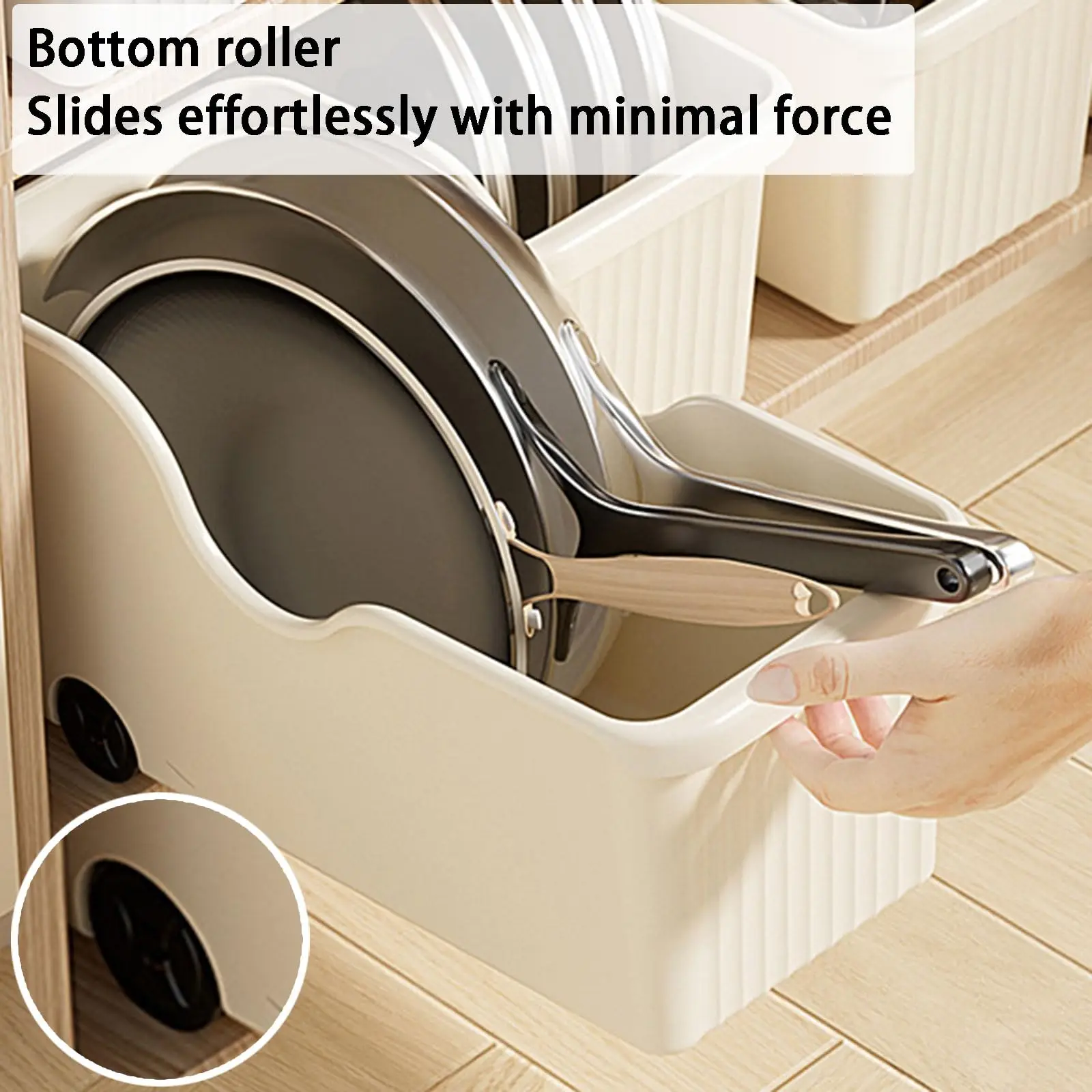 Rolling Kitchen Cart Island Trolley PP Plastic Pull-Out Storage Bin with Wheels 3 Pack Beige image 6