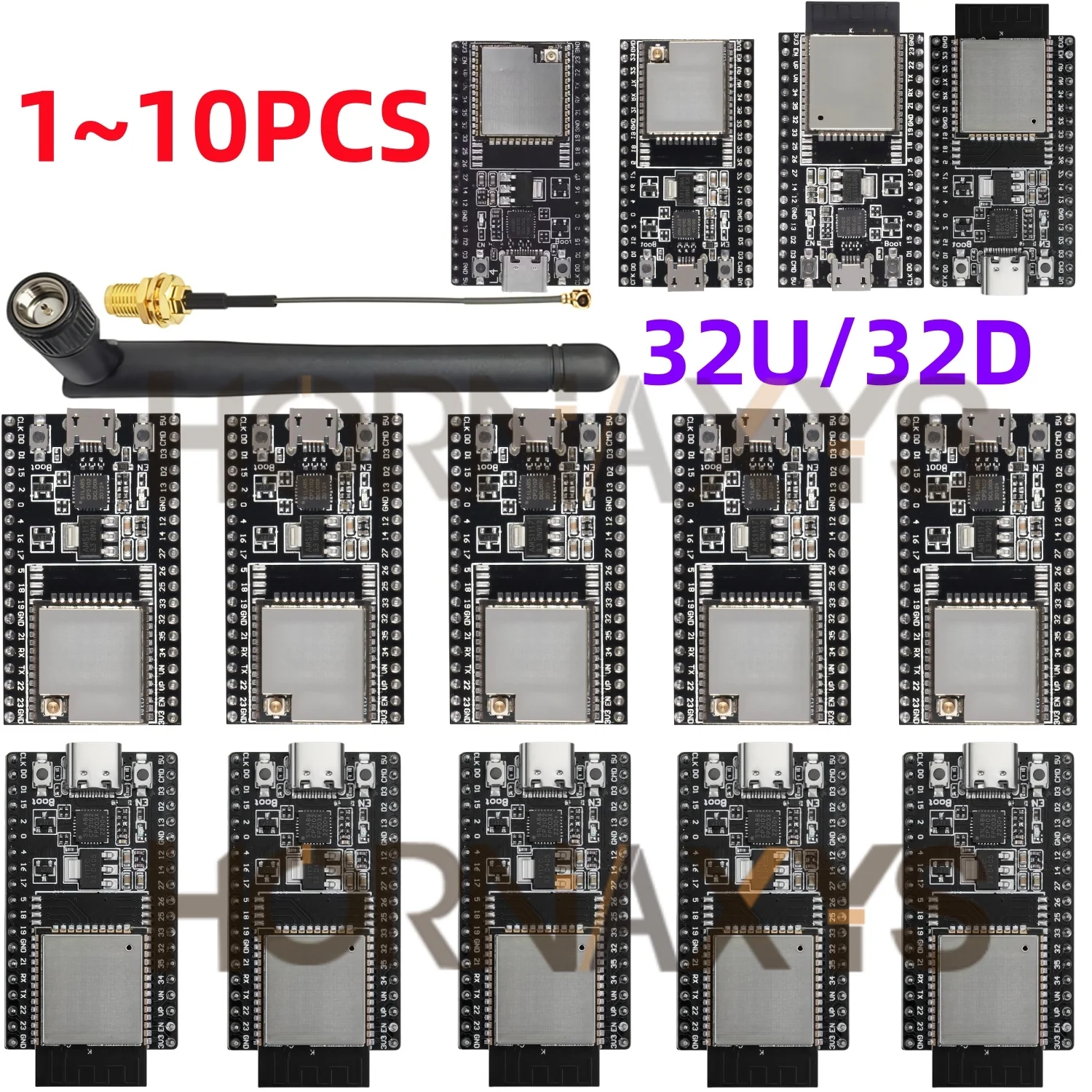 1-10 Stück/ESP32-32D ESP32-32U Entwicklungsboard mit 2,4G-Antenne, WLAN-Modul, USB Typ-C/Micro, CP2102, ESP32 32U 32D Modul