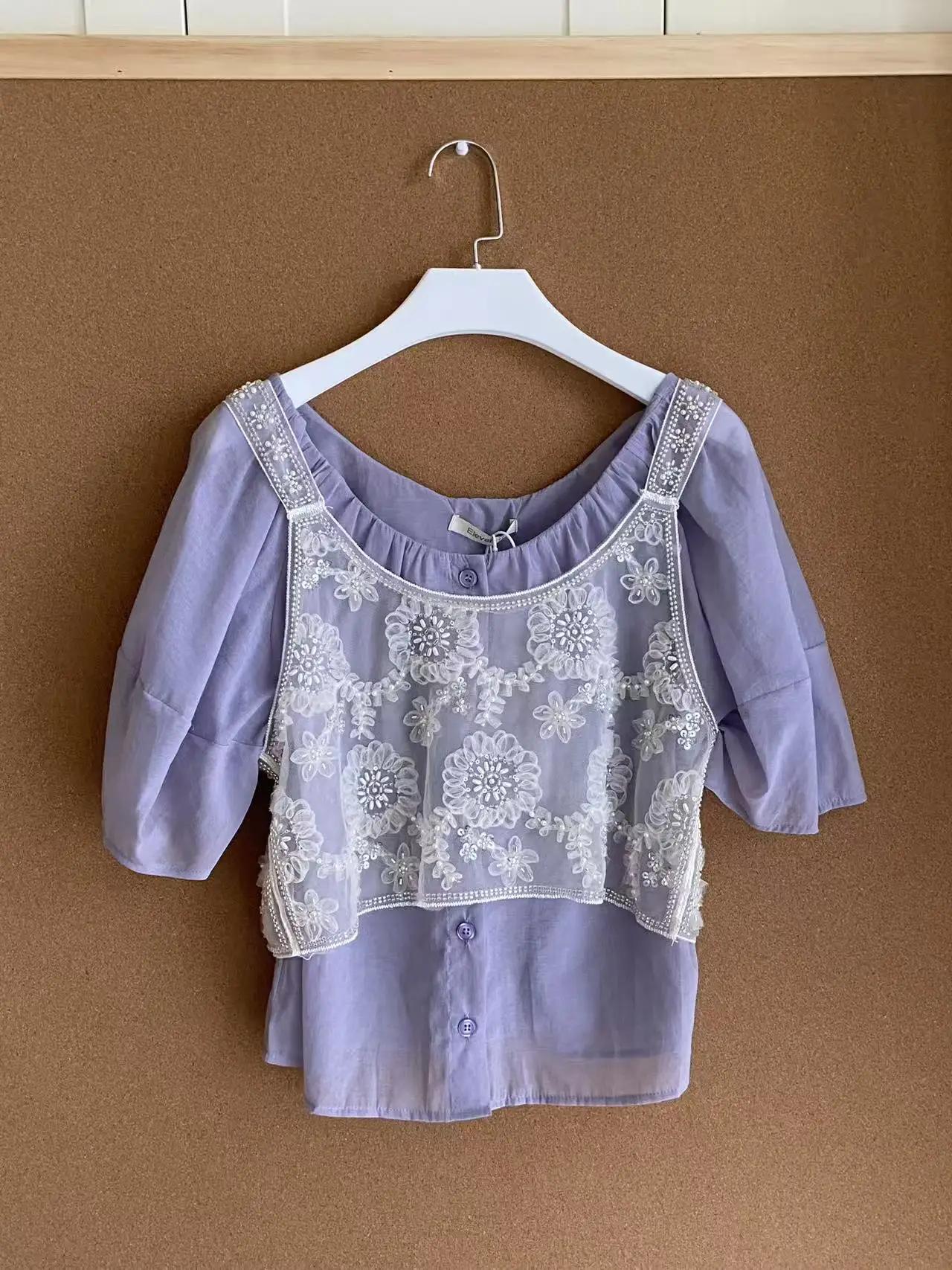 

Korean Style Pearl Shirt Vest Riveroom Rich Girl Cotton Blend Breathable Short Sleeve round Neck Open Cardigan Floral Print