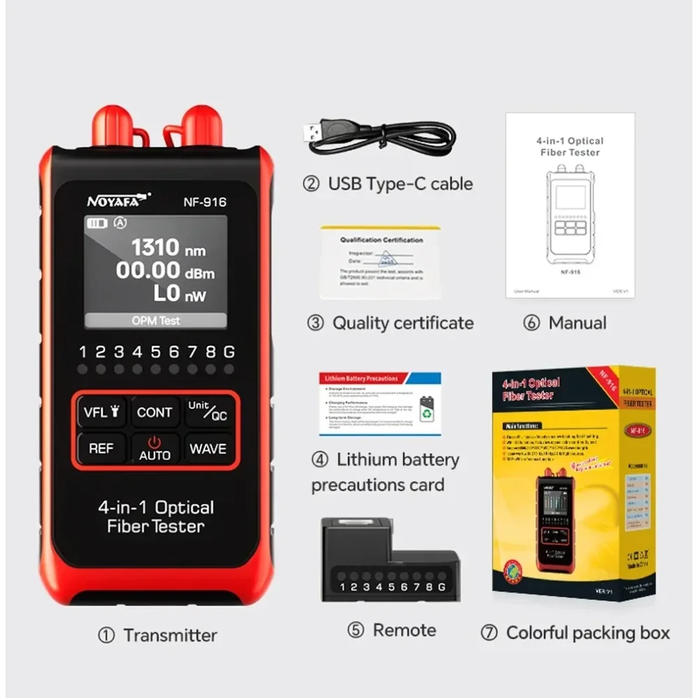 NOYAFA NF-916 Fiber Optical Power Meter VFL REF FC SC ST Visual Fault Locator LCD Display Fiber Optic Cable Tester Network Tools