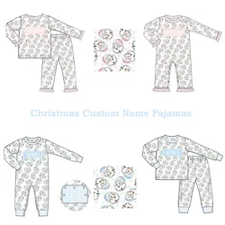 Ropa Baby Girl And Baby Boy New Cotton Customizable Name Styles Presale Models Santa Print Romper Sets Pink And Blue Pajamas