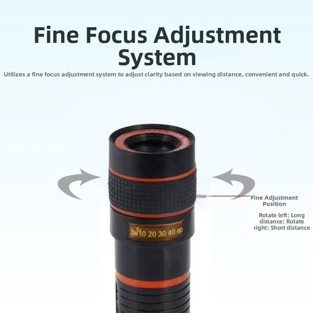 8X Magnification Cell Phone Camera Lens Adjustable Focal Length Black Shell Telescope Telephoto Lens High Magnification