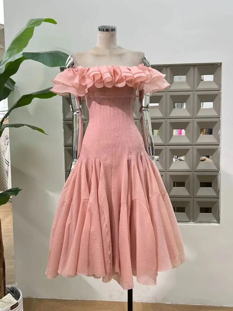 Seksowna, marszczona sukienka z odkrytymi ramionami i przezroczystymi płatkami dla kobiet, elegancka, wieczorowa sukienka na imprezę, do klubu nocnego, na urodziny, do noszenia na pokazach, Vestidos