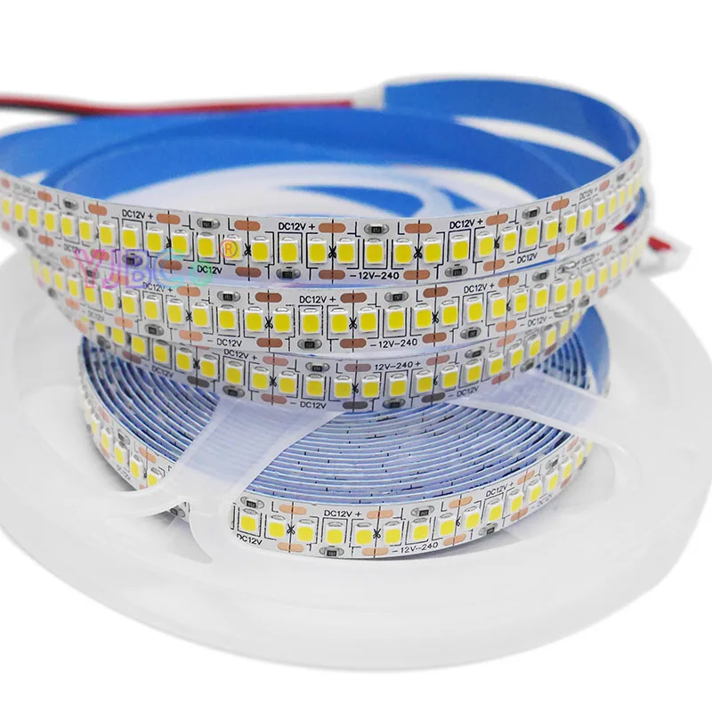 12V 5M Flexible SMD 2835 LED Strip 240Leds/m Warm White/White/Red/Green/Blue lights tape High brightness Nowaterproof White PCB