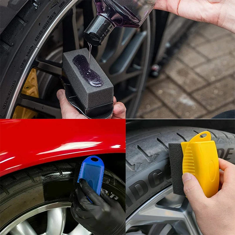 Car Wheel Polishing Waxing Sponge Brush ABS Plastics Washing Cleaning Tire Contour Dressing Applicator Pads Detail Accessories