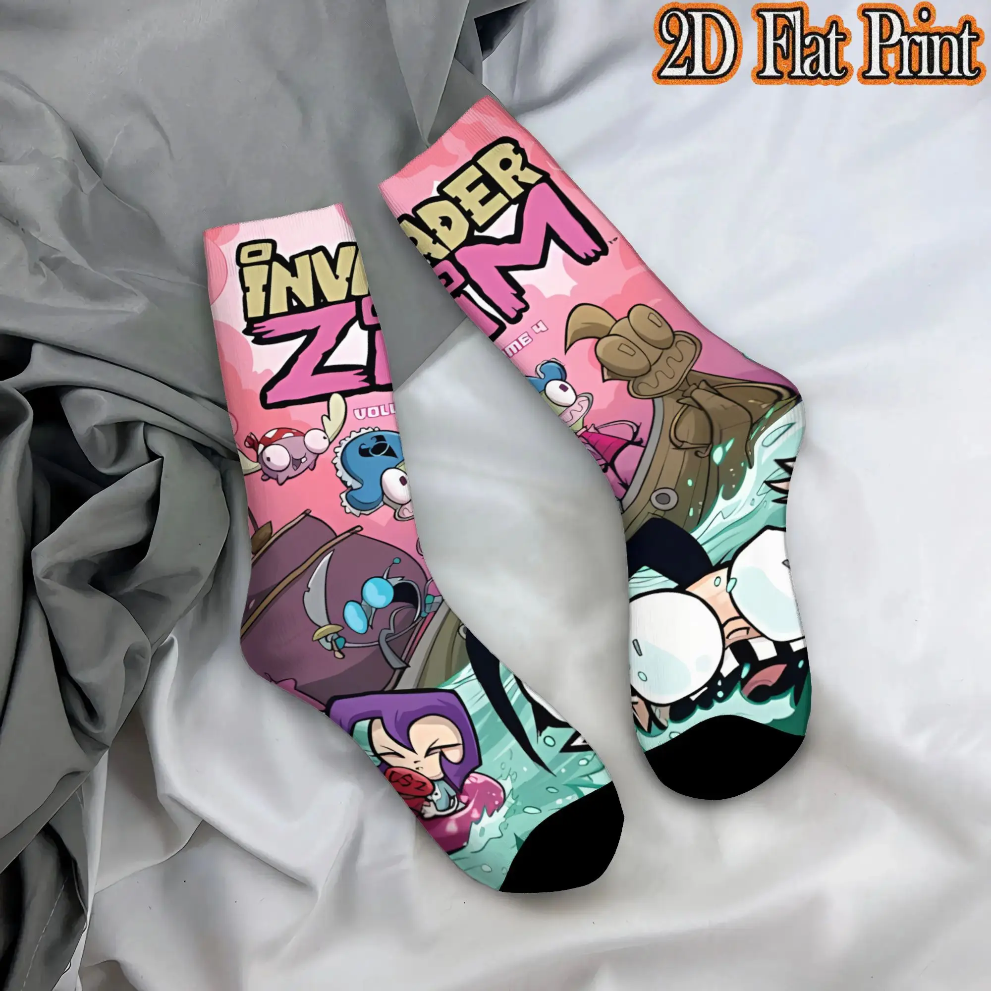 Invader Zim Anime Novelty Men's  Mid Tube Winter Socks Unisex Suitable Crew Sock Cycling Socks
