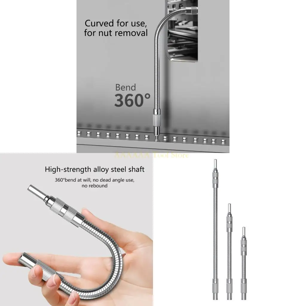 

A2BE Pack of 3 Flexible Drill Extensions Shaft 1/4" Shank Drill Bit Holder for Tight Space 15/20/30cm for Power Tool